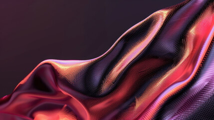 Fototapete - Vibrant abstract mesh fabric flows gracefully, showcasing blend of deep purple and warm orange hues, evoking sense of dynamic movement and energy