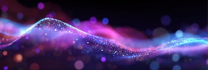 Aufkleber - Abstract background featuring a colorful, glowing wave of light and dots in blue, purple, and pink. Represents big data visualization with futuristic, technology-driven cyber waves and bokeh lights.