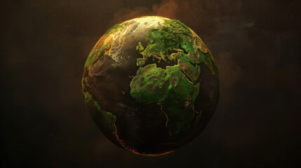 Poster - Stunning depiction of Earth showcasing vibrant green landscapes and glowing energy lines, symbolizing connection and vitality