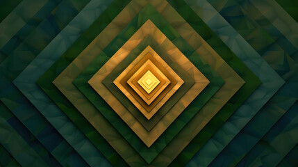Poster - Geometric shapes create mesmerizing pattern in soft green and gold hues, evoking sense of depth and tranquility