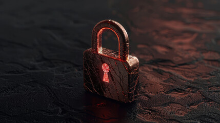 Poster - Glowing padlock icon stands prominently against textured dark background, symbolizing security and protection in digital world