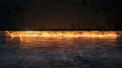 Fototapete - Glowing light line across dark, textured background creates striking visual effect, evoking sense of mystery and depth