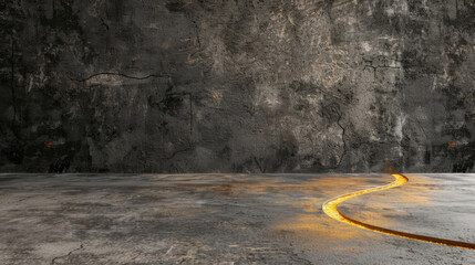 Poster - Glowing light line across textured dark background, symbolizing path or journey, creates striking visual contrast