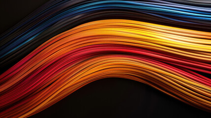 Poster - Colorful cables create vibrant wave pattern, showcasing blend of hues from blue to red, evoking sense of energy and movement