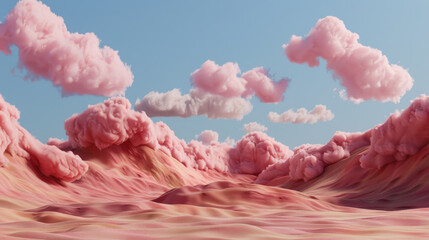 Poster - Minimal clouds drifting over faded pastel terrain create serene landscape, evoking sense of calm and tranquility