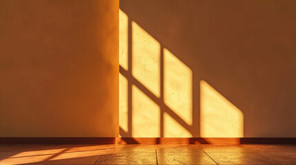 Poster - Golden hour light casting shadows on warm wall, creating serene and inviting atmosphere in minimalist space