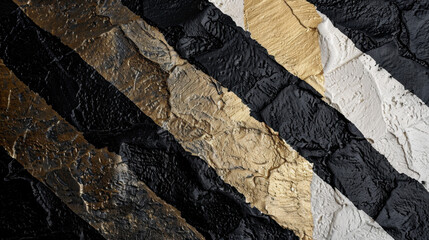 Poster - Textured paper background featuring diagonal stripes in black, gold, and white, creating striking visual contrast and modern aesthetic