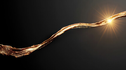 Poster - Single glowing wire curves elegantly along dark background, radiating warm light that creates captivating visual effect