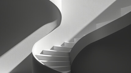 Poster - Modern staircase with soft curves and shadows, blending seamlessly into surrounding walls, creates serene and elegant atmosphere