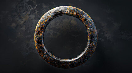 Poster - Textured, circular ring with weathered surface, showcasing blend of dark and rusty colors, evokes sense of mystery and depth