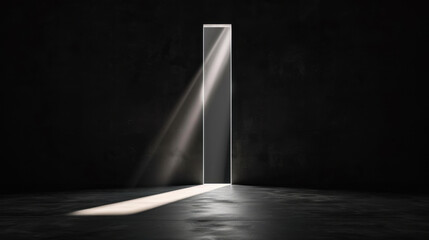 Poster - vertical slit window casts narrow beam of light into dark room, creating dramatic contrast and atmos
