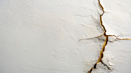 Poster - Cracked white wall with golden line tracing fissures, creating striking contrast and texture. image evokes sense of imperfection and beauty