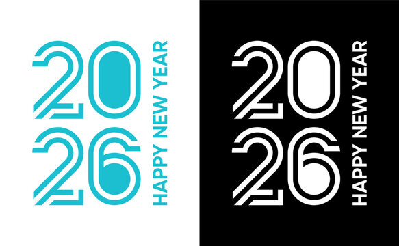 New Year's greetings 2026 with modern numbers in white and green on a white and black background