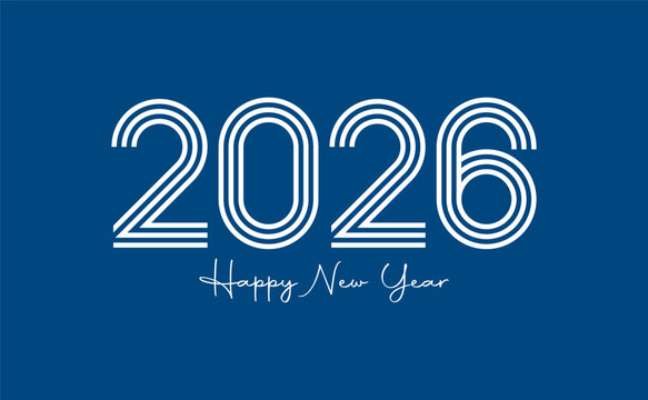 2026 new year greetings with white line style numbers on a navy blue background