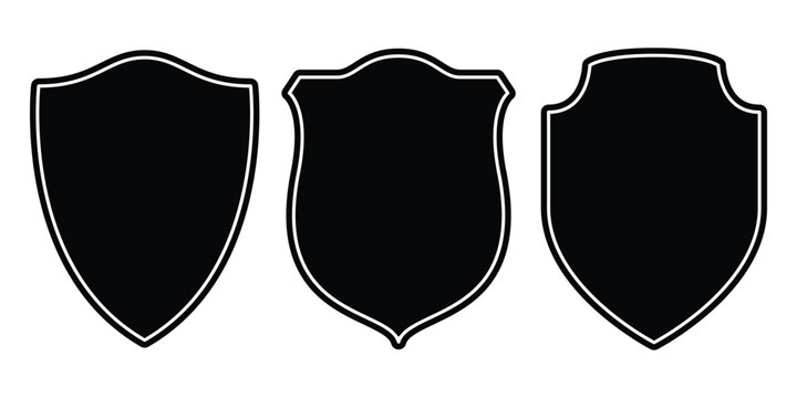 Blank Shield Silhouette Trio, Editable Vector Badge Set for Logo and Emblem Design.