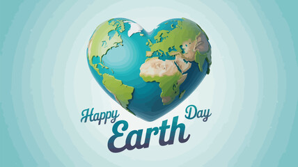 Wall Mural - Heart shaped earth globe with happy earth day text on a light blue gradient background