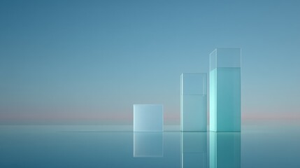 Aufkleber - Modern glass bars with rising height in minimalistic style representing growth and progress in a futuristic environment