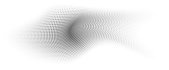 Aufkleber - Flowing Wave Dot Halftone Pattern: Curve Gradient Shape on Transparent Background. Suitable for AI, Tech, Network, Digital, Science, and Technology Themes.
