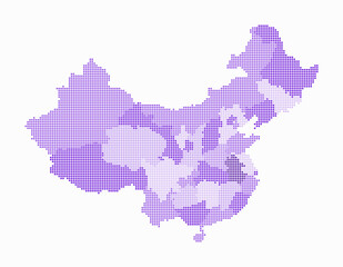 Poster - China dotted map. Digital style map of the country on white background. China shape with circle dots. Colored dots style. Small size circles. Simple vector illustration.