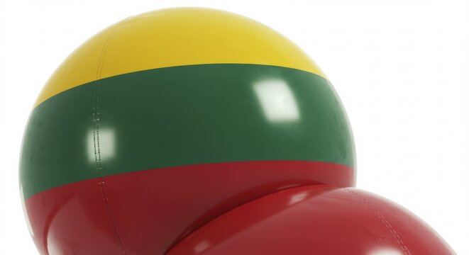 Abstract inflatable sculpture with Lithuanian flag colors on a w