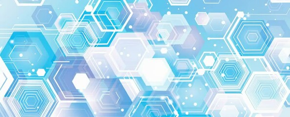 Poster - background with blue and white hexagons, circuit board elements, digital technology concept banner design vector illustration futuristic geometric pattern Generative AI