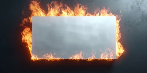 Poster - Blank canvas surrounded by flames, symbolizing creativity and destruction.