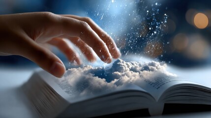 Poster - A hand is touching the pages of a book