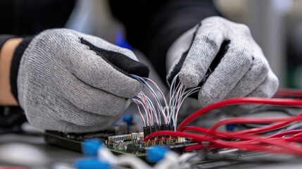 Aufkleber - A person is working on a circuit board with a pair of gloves on