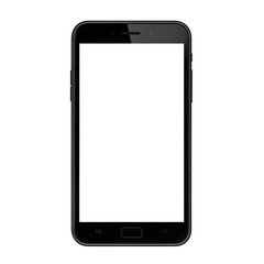 Poster - Modern black smartphone with blank white screen isolated on transparent background