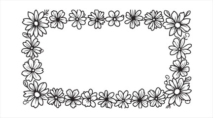 Fototapete - Floral square frame drawn by hand. Doodle flowers make up a decorative border. A coloring book suitable for adults and older kids. Editable vector graphic.