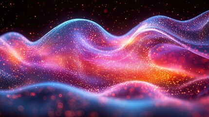 Fototapete - Abstract vibrant wavy fabric with glittering particles