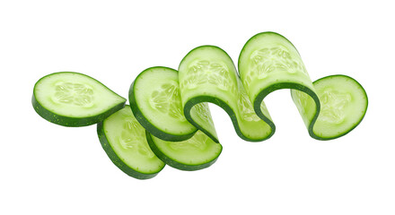 Poster - Fresh cucumber slices arranged in a spiral pattern against black background