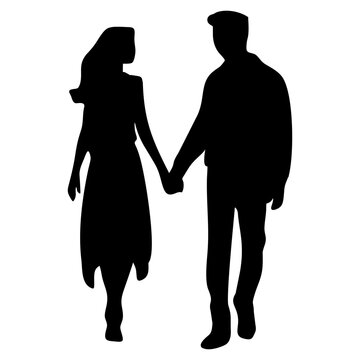 Silhouettes of couples holding hands and walking together