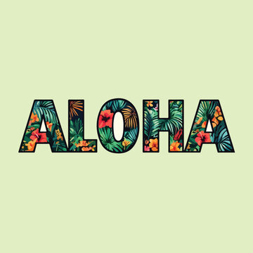 Vibrant Aloha Typography with Tropical Floral Pattern Hat.eps
