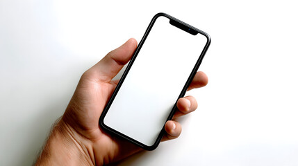 Poster - mobile phone in hand: a person's hand gently cradles a sleek mobile phone. the bright screen stands 