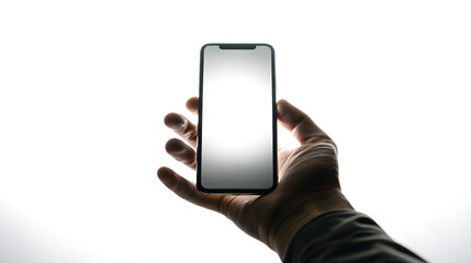 Poster - hand holding a smartphone: a close-up captures a hand elegantly holding a modern smartphone with a p