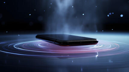 Poster - Elevated Innovation: A sleek smartphone hovers above a mesmerizing display, symbolizing cutting-edge technology and futuristic concepts. 