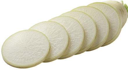 Poster - Sliced daikon radish arranged in a row displaying fresh white texture