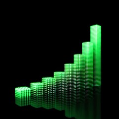 Poster - Green Digital Bar Graph Displaying Growth Progress Over Dark Background for Data Visualization and Financial Concepts