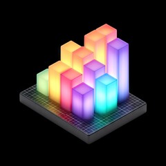 Poster - Colorful 3D Bar Graph with Neon Effect and Grid Background for Data Visualization and Statistics Representation