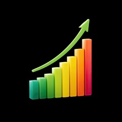 Fototapete - Colorful bar graph showing growth trend with upward arrow and vibrant colors symbolizing success and development in business finance