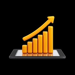 Fototapete - Bright Orange Bar Graph with Arrow on Tablet Displaying Growth and Success in Business Analysis and Financial Trends