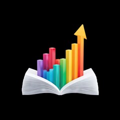 Poster - Open book with colorful bar graph and upward arrow symbolizing education, growth, and success in learning and development