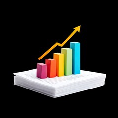 Poster - Colorful Bar Graph Rising Above Stacked Sheets Representing Business Growth and Financial Success in Modern Analytics