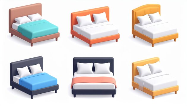 Contemporary Beds: 3D Rendered Furniture Variety on White