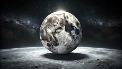 Wall Mural - A Celestial Egg Rests on a Cratered Planetoid Surface, Bathed in the Glimmer of Distant Stars