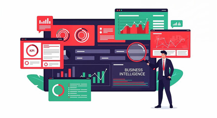 Poster - Businessman analyzing data with business intelligence software and kpi metrics