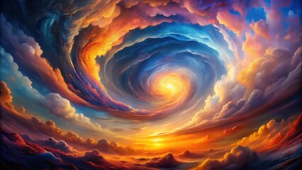 Wall Mural - A Celestial Vortex of Vivid Hues, Swirling Clouds and Golden Light at Sunset