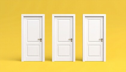Leinwandbilder - Minimal conceptual scene of three white door on yellow background. 3D rendering