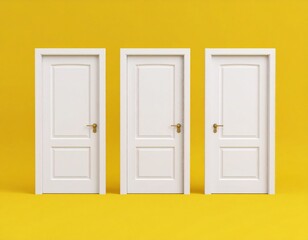 Leinwandbilder - Minimal conceptual scene of three white door on yellow background. 3D rendering